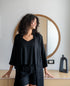 Women summer 3 piece pajama set "Black Top +kimono & short"