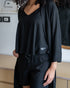 Women summer 3 piece pajama set "Black Top +kimono & short"