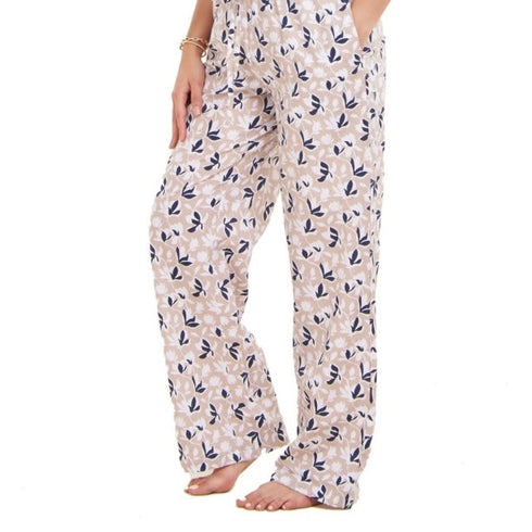 طقم بيجامة نسائي تيشيرت ازرق داكن + بنطال مطبوع