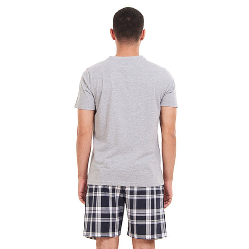 بيجامة رجالي صيفي تيشيرت رمادي + شورت كاروهات