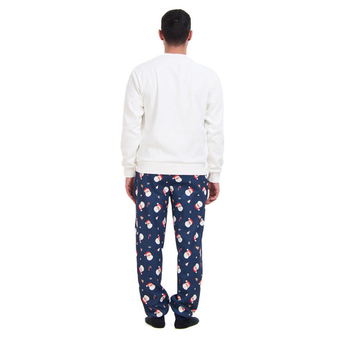 طقم بيجامة شتوية رجالي سويت شيرت ابيض + بنطال مطبوع