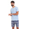 بيجامة رجالي صيفي تيشيرت ازرق فاتح + شورت كاروهات