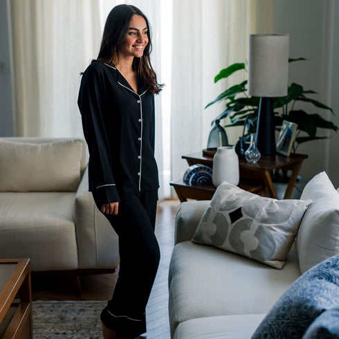 Women summer pajama set "Black buttoned shirt + Pants"