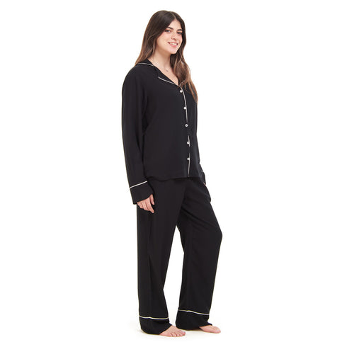 Women summer pajama set "Black buttoned shirt + Pants"