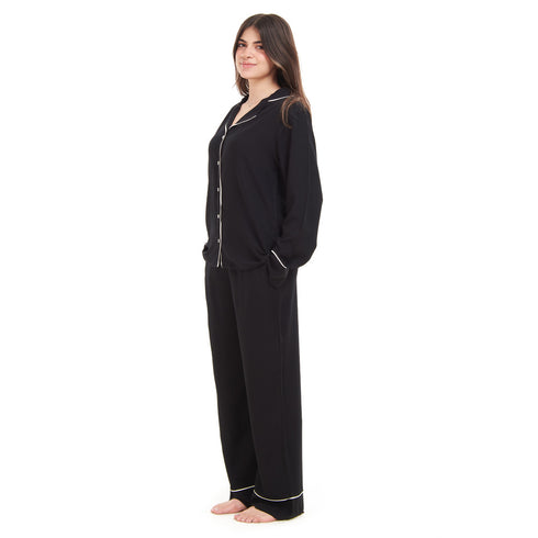 Women summer pajama set "Black buttoned shirt + Pants"