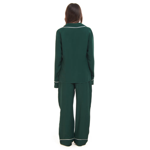 Women summer pajama set "Dark green buttoned shirt + Pants"