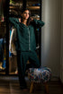 Women summer pajama set "Dark green buttoned shirt + Pants"