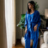 Women summer 3 piece pajama set "Royal Blue Top + Royal Blue kimono & Pants"