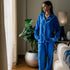 Women summer pajama set "Royal Blue buttoned shirt + Pants"