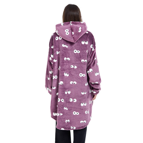 هودي بطانية شتوية مطبوع "عيون بنفسجي"