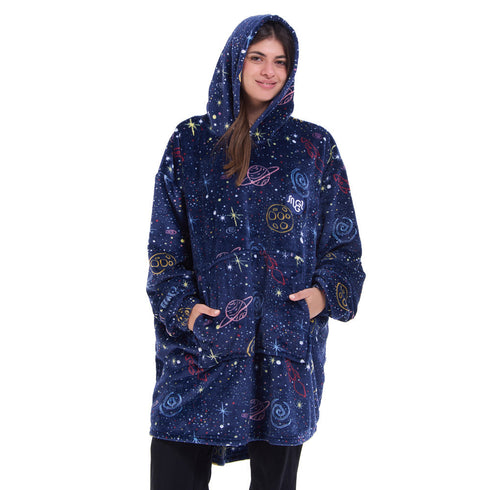 هودي بطانية شتوية مطبوع "فضاء ازرق داكن"