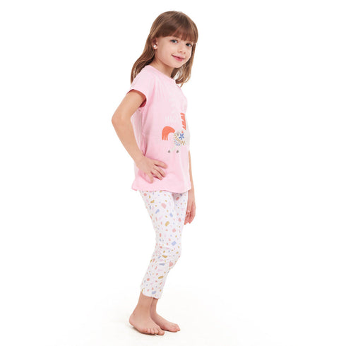 طقم بيجاما بناتي (تيشيرت وحيد قرن + بنطال)
