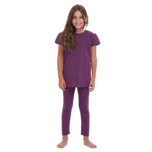 طقم بيجاما بناتي (تيشيرت بنفسجي + بنطال)