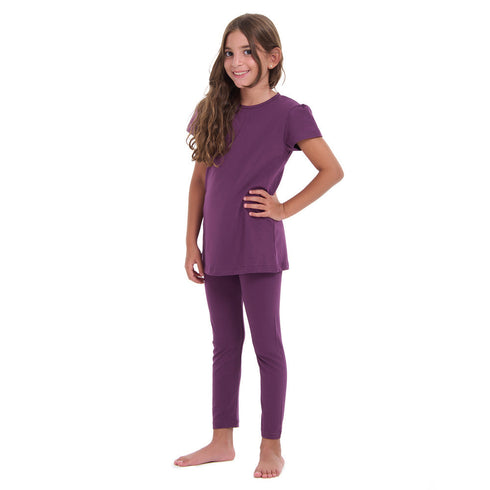 طقم بيجاما بناتي (تيشيرت بنفسجي + بنطال)