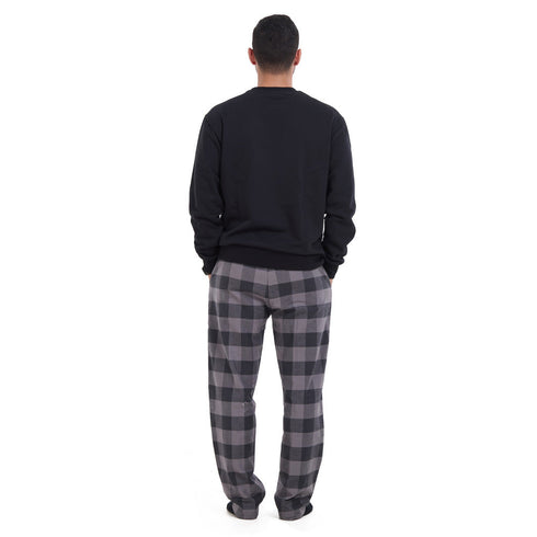 طقم بيجامة شتوية رجالي سويت شيرت اسود + بنطال كاروهات