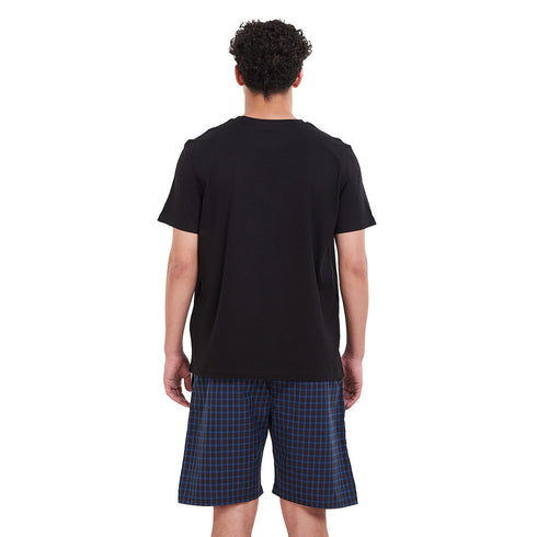 بيجامة رجالي صيفي تيشيرت اسود+ شورت كاروهات اسود