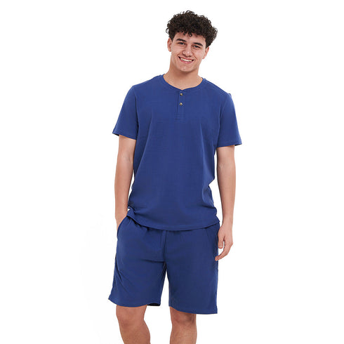 بيجامة رجالي صيفي تيشيرت انديجو+ شورت انديجو