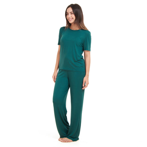 Women summer pajama set "Dark green shirt + Pants"