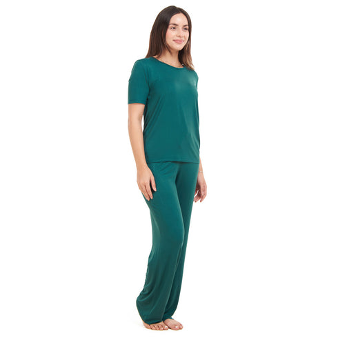 Women summer pajama set "Dark green shirt + Pants"