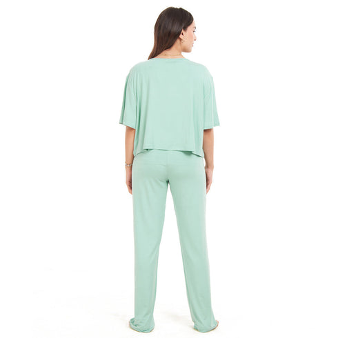 طقم بيجامة نسائي ( تيشيرت قصير + بنطال) اخضر مينت