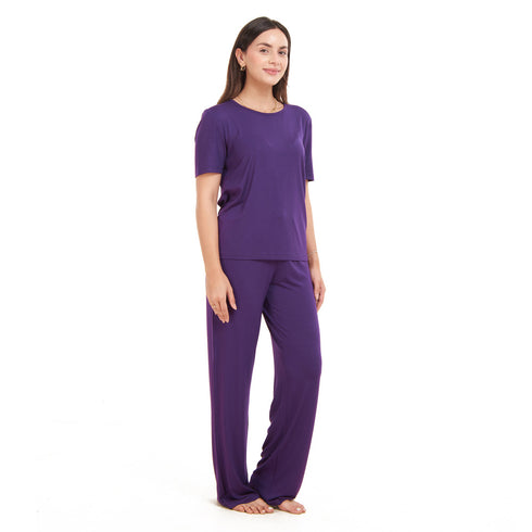 طقم بيجامة نسائي تيشيرت + بنطال بنفسجي