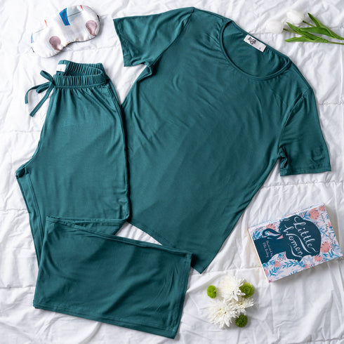 Women summer pajama set "Dark green shirt + Pants"