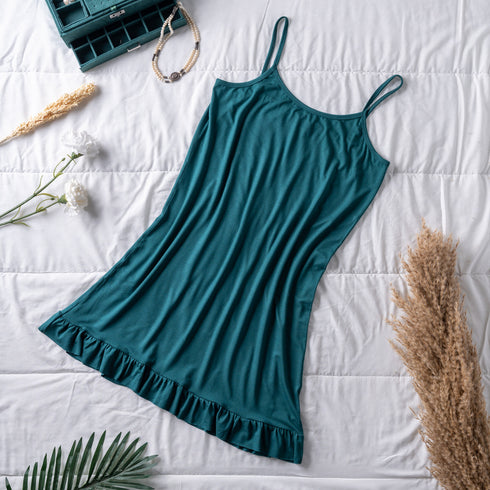 بيجامة نسائية صيفية قميص نوم كشكش اخضر داكن