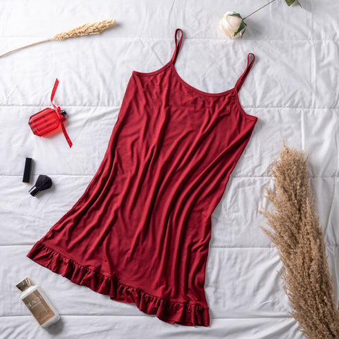 Women summer pajama "Burgundy ruffles night shirt"