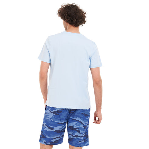 بيجامة رجالي صيفي تيشيرت ازرق + شورت بطبعات