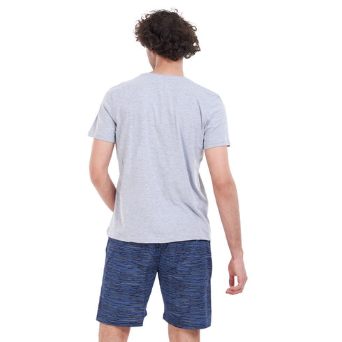 بيجامة رجالي صيفي تيشيرت رمادي + شورت بطبعات