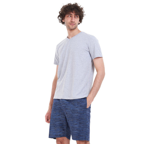 بيجامة رجالي صيفي تيشيرت رمادي + شورت بطبعات
