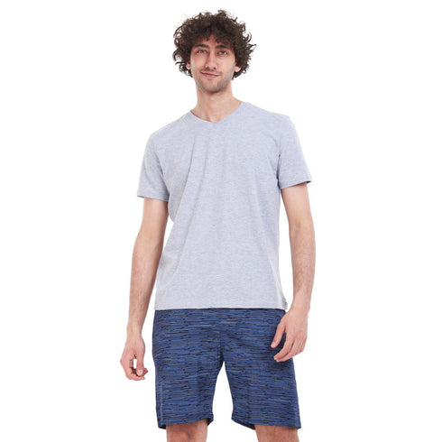 بيجامة رجالي صيفي تيشيرت رمادي + شورت بطبعات