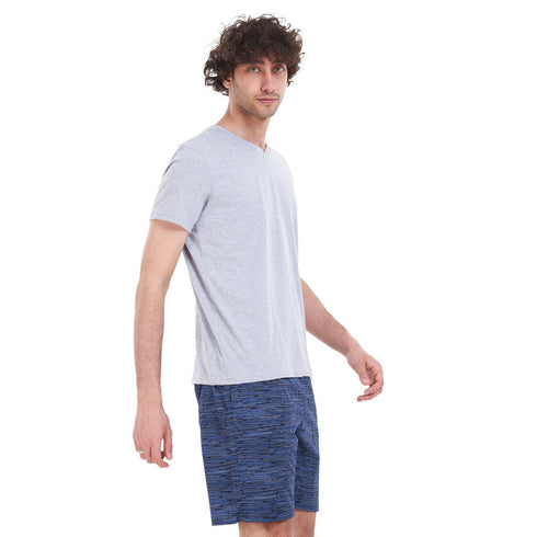 بيجامة رجالي صيفي تيشيرت رمادي + شورت بطبعات