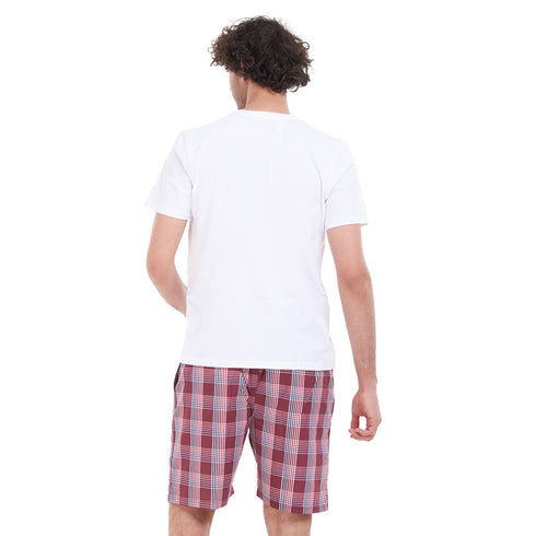 بيجامة رجالي صيفي تيشيرت ابيض+ شورت كاروهات