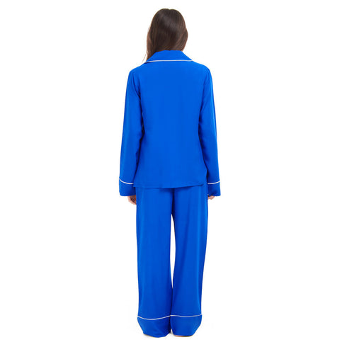 Women summer pajama set "Royal Blue buttoned shirt + Pants"