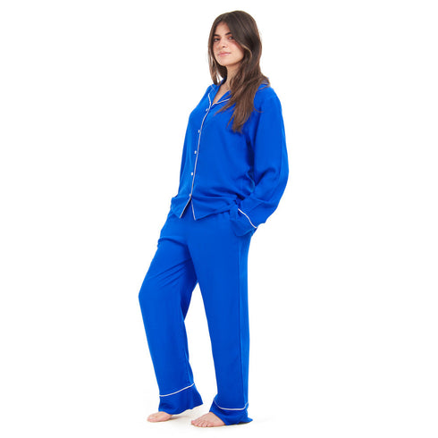 Women summer pajama set "Royal Blue buttoned shirt + Pants"