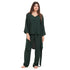 Women summer 3 piece pajama set "Dark Green Top + Dark Green kimono & Pants"