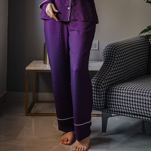 طقم بيجامة نسائي قميص + بنطال بنفسجي
