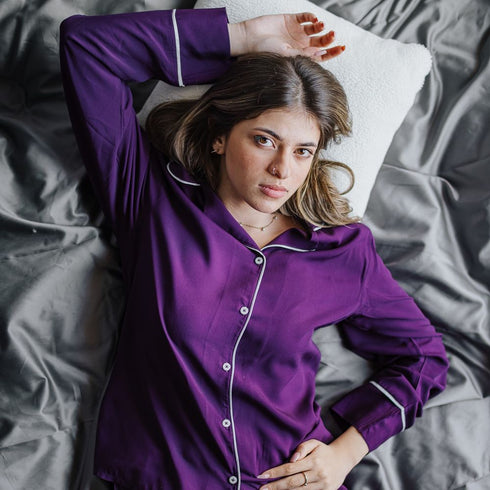 طقم بيجامة نسائي قميص + بنطال بنفسجي